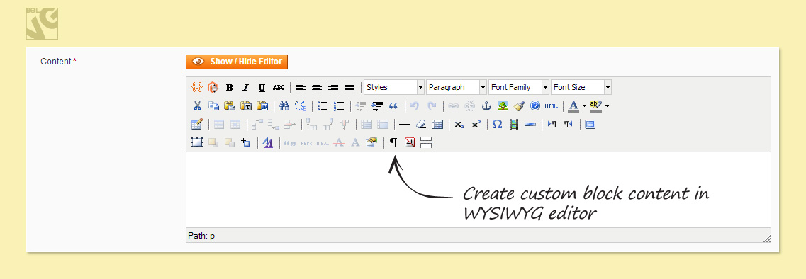 Create custom block content in WYSIWYG editor