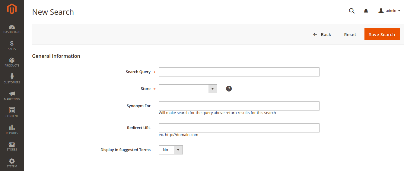 Search Terms Configuration in Magento 2.0