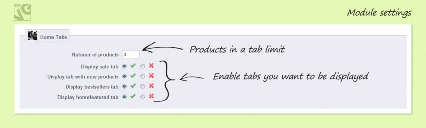 Prestashop Home Tabs settings