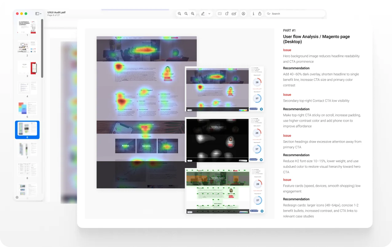 Heat and contrast maps on UX report