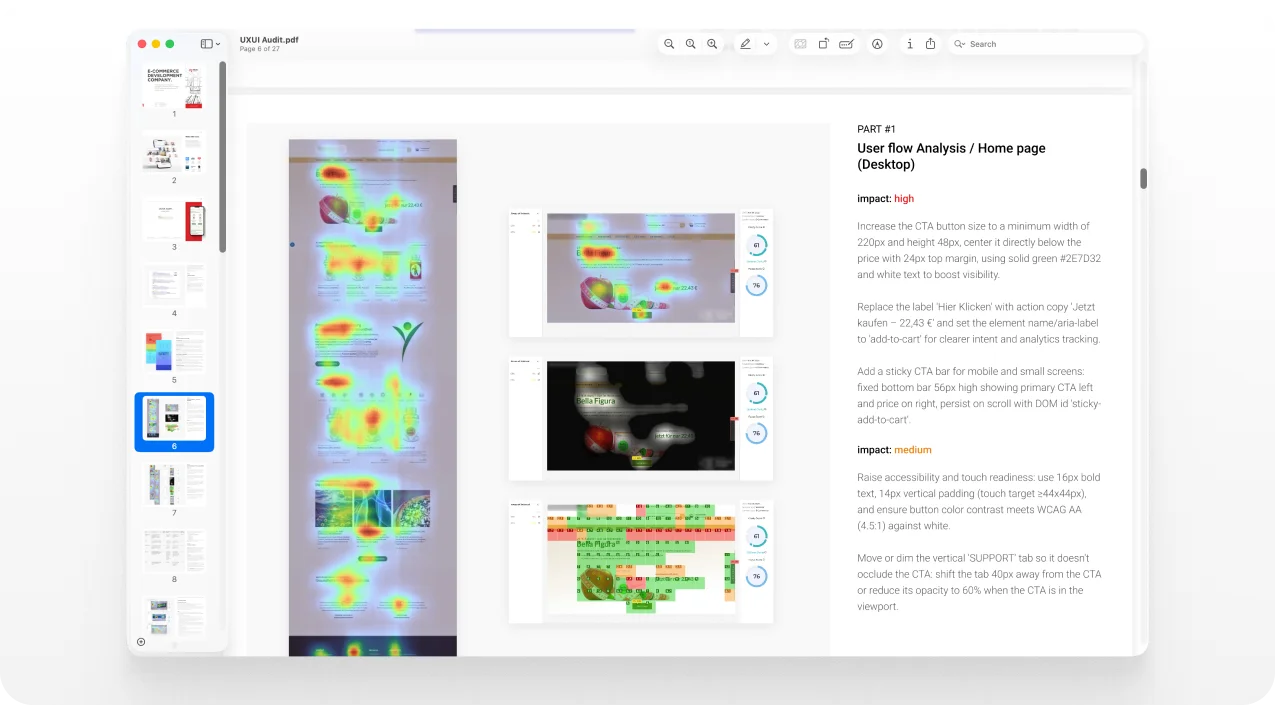 UX audit PDF report example for ecommerce sites