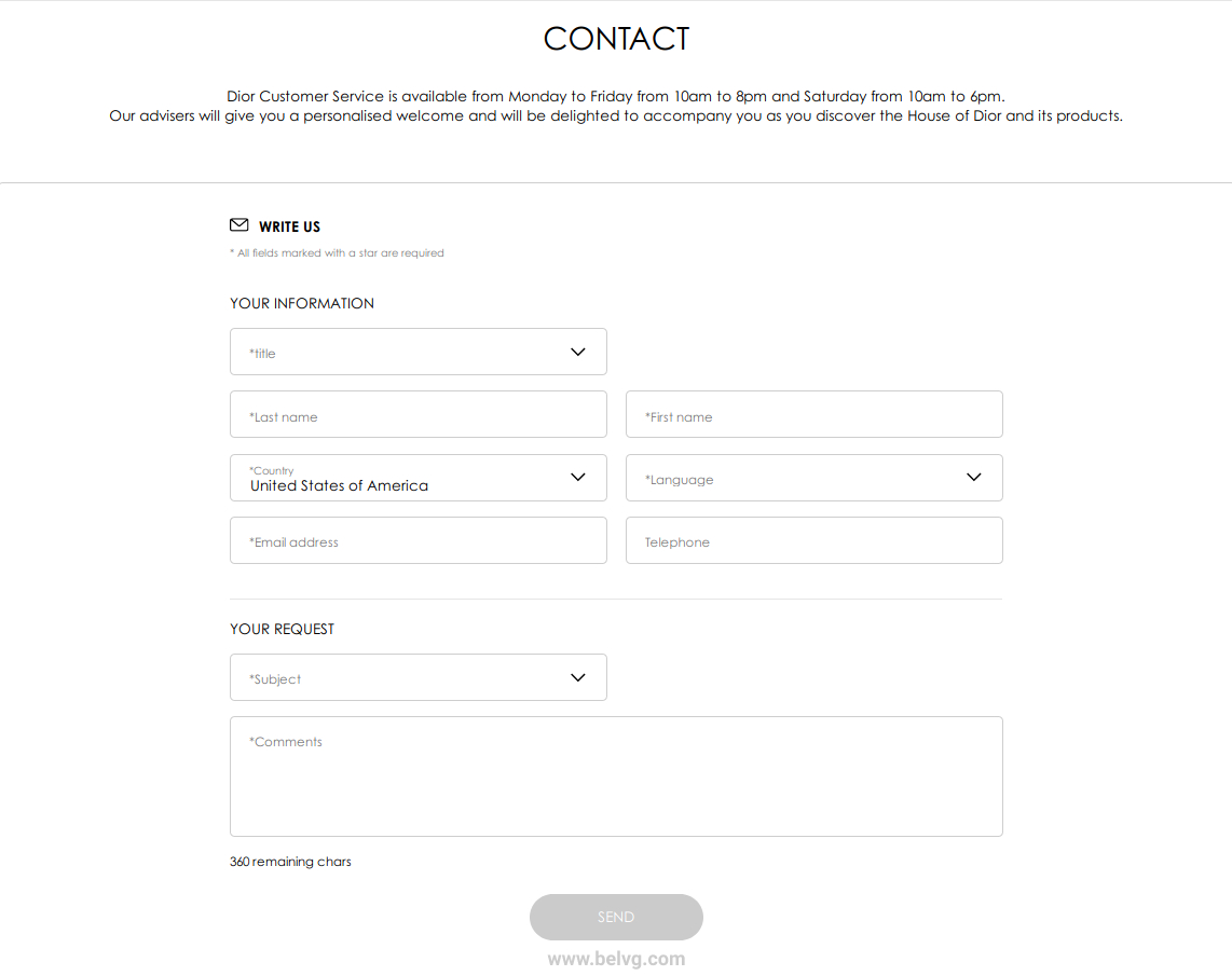 dior contact page