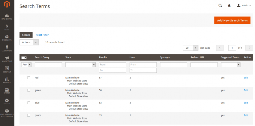 Search Terms Configuration in Magento 2.0 Search Terms Configuration in Magento 2.0