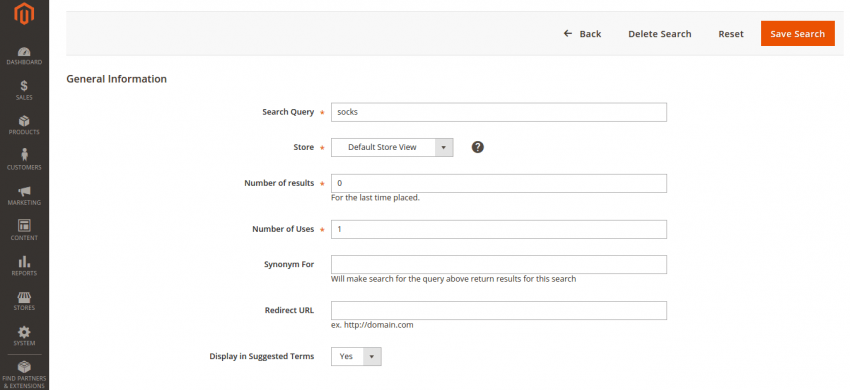 Search Terms Configuration in Magento 2.0 Search Terms Configuration in Magento 2.0