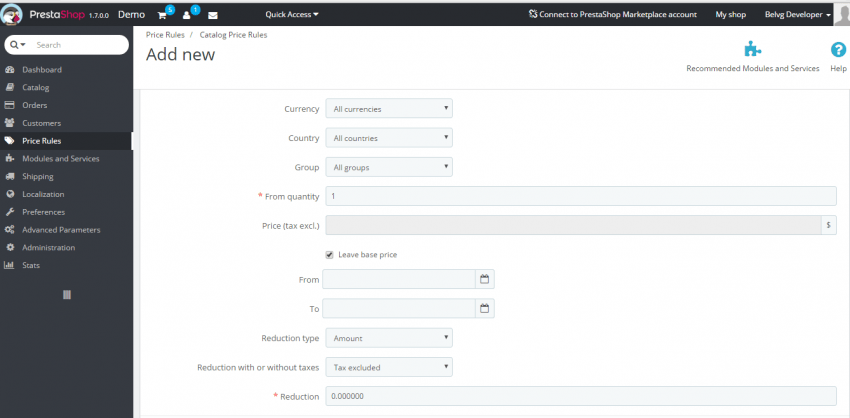 Cart Prices Rules in Prestashop 1.7