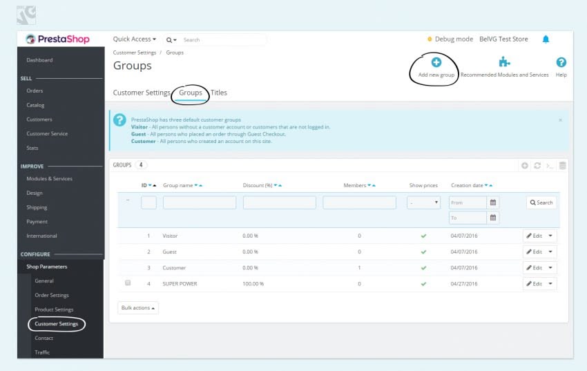 Customers and Customer groups in Prestashop 1.7
