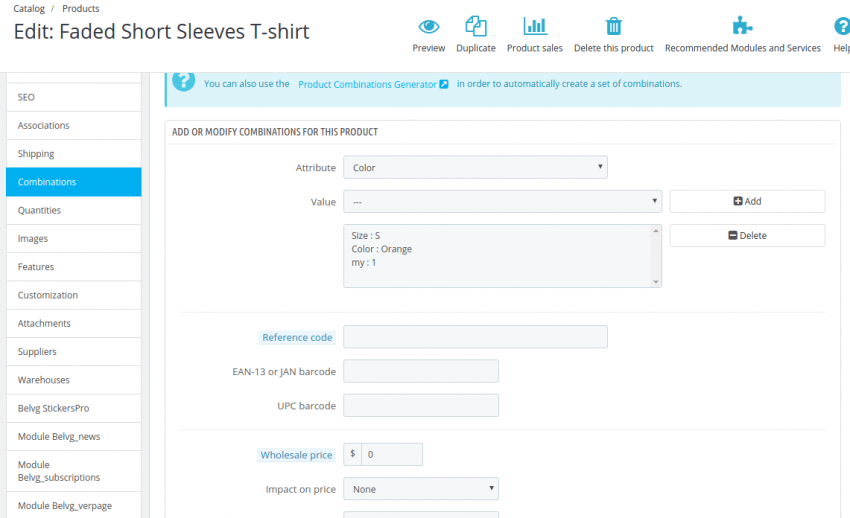 How to Add Product Combinations Involving the Use of Discount System on a Product Page in Prestashop