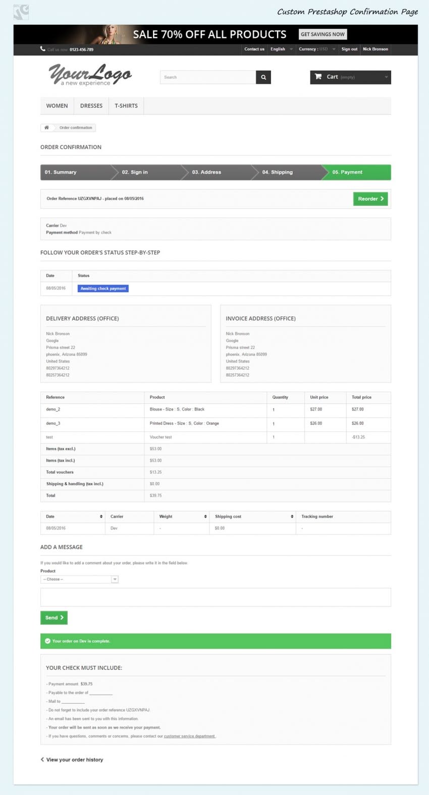 Big Day Release: Advanced Order Confirmation Page