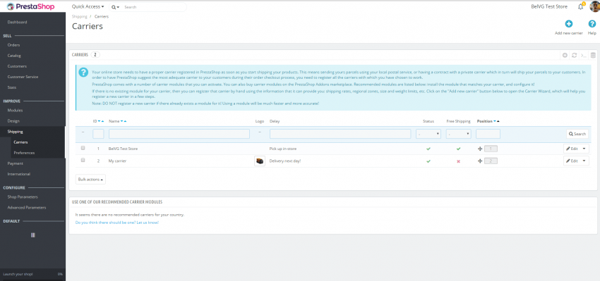 How to Add a Carrier in Prestashop 1.7