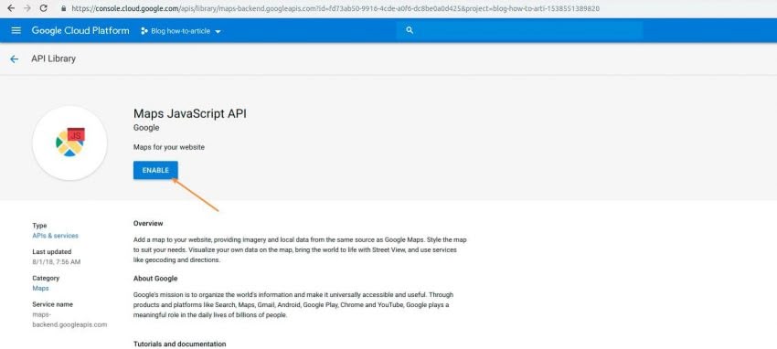 Choose &ldquo;Maps JavaScript API&rdquo;