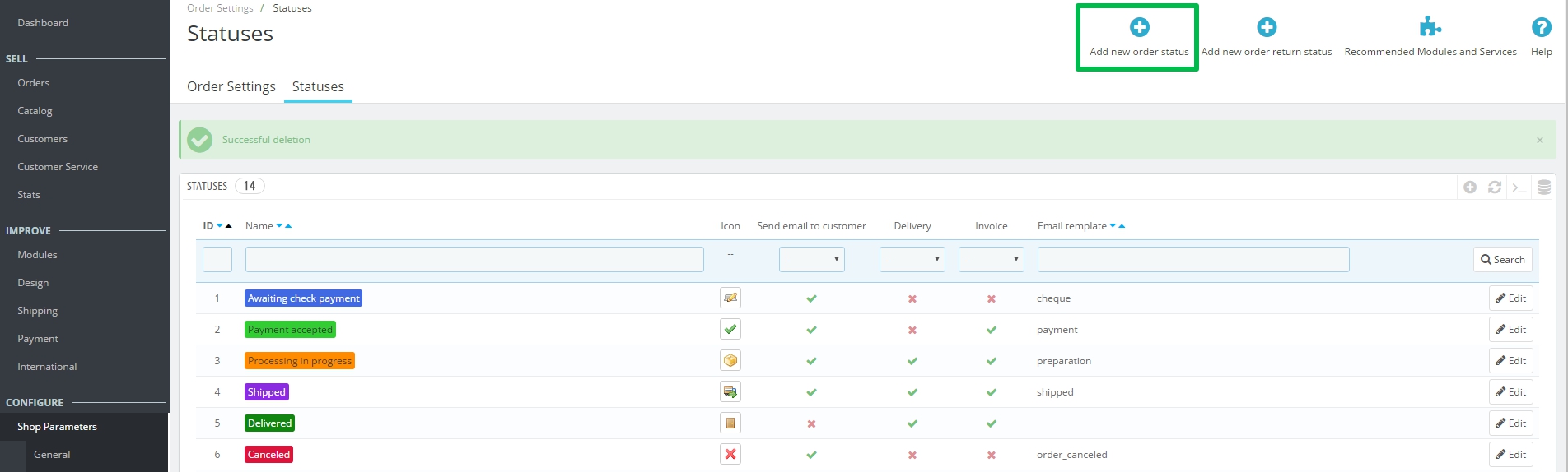 Managing Order Statuses in Prestashop 1.7
