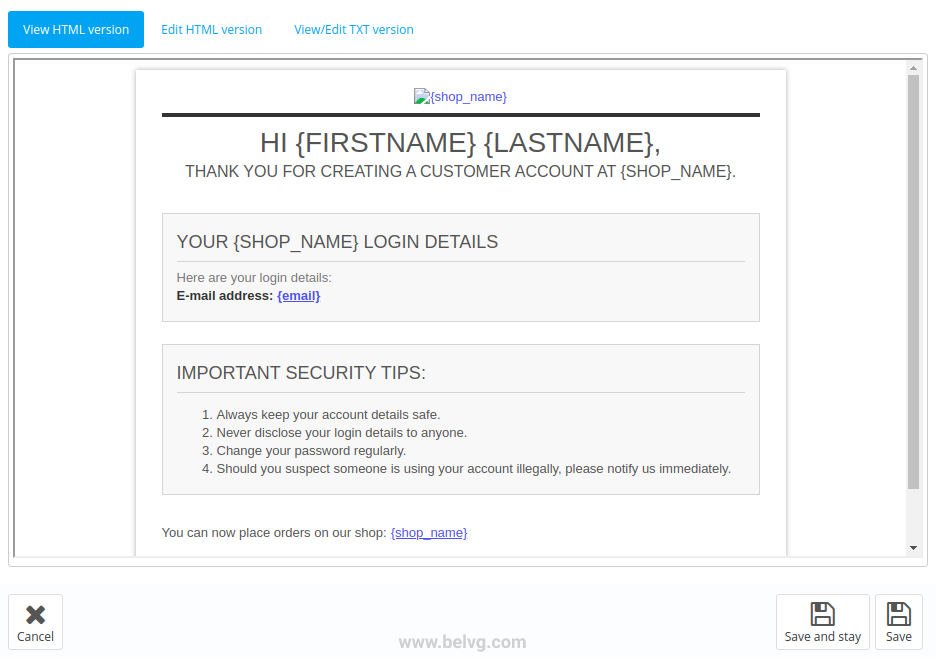 View HTML version in PrestaShop email template configuration