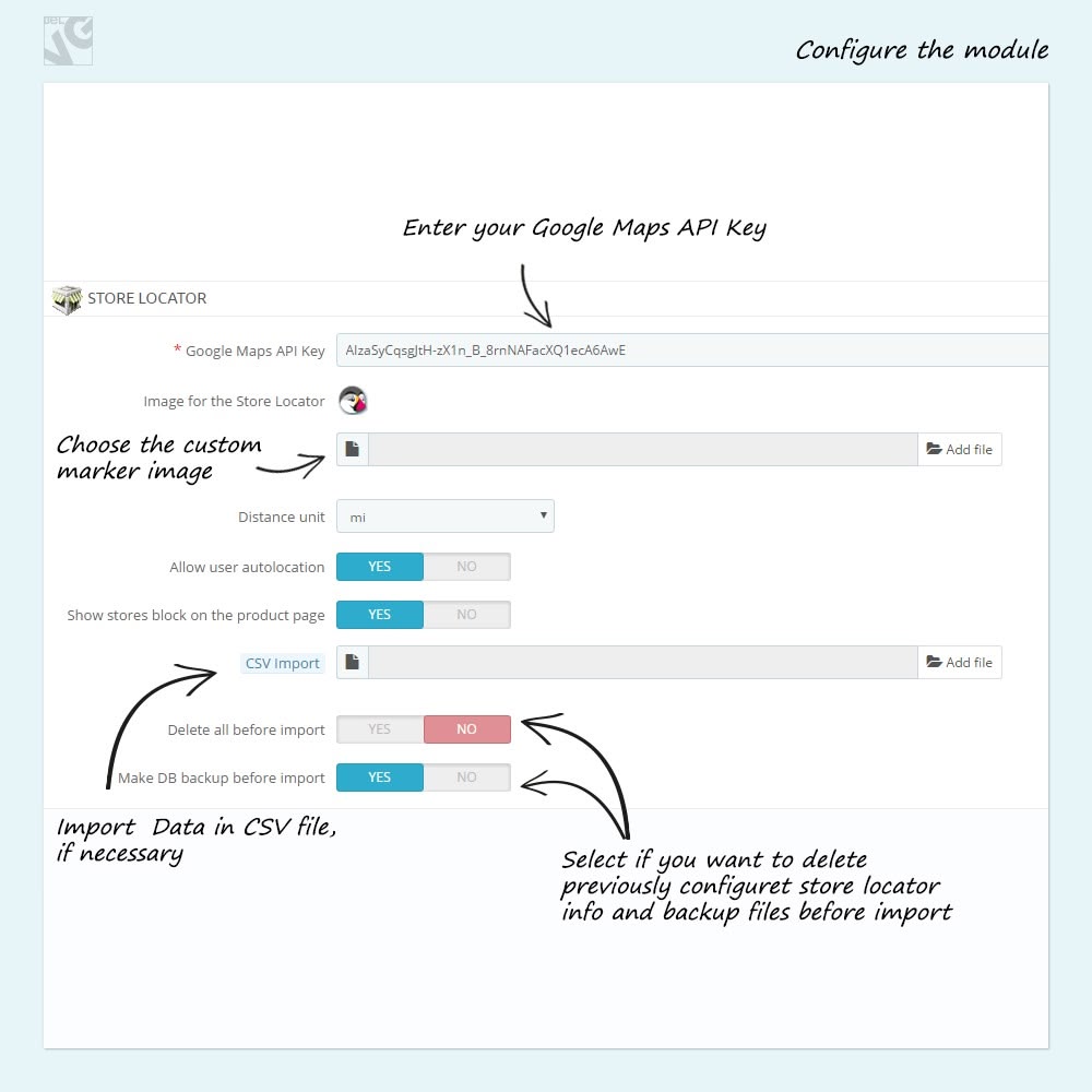 Prestashop Store Locator Update Configure the module