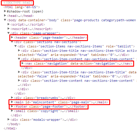 New html 5 features used in Magento 2.1.5