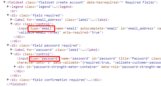 New html 5 features used in Magento 2.1.5