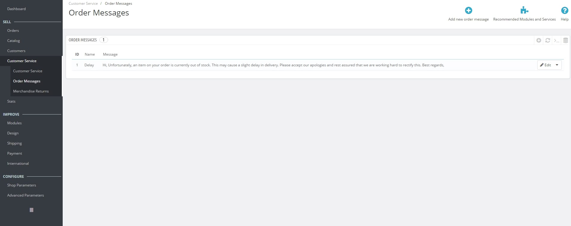 order messages in Prestashop 1.7
