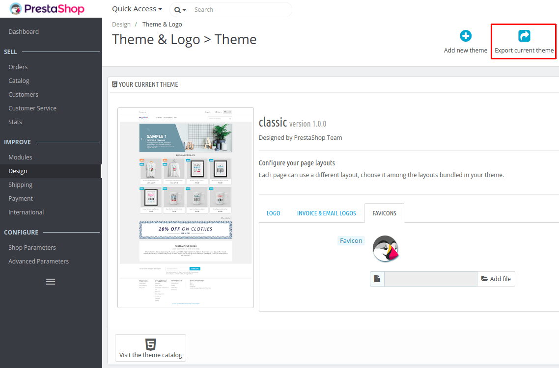 How to Distribute Custom Prestashop Themes Export current theme 1
