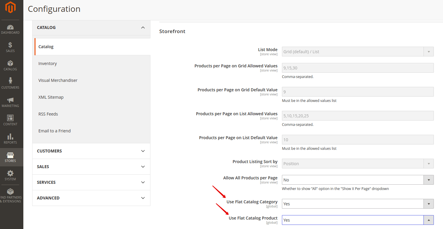 Enabling Flat Catalog Category and Product