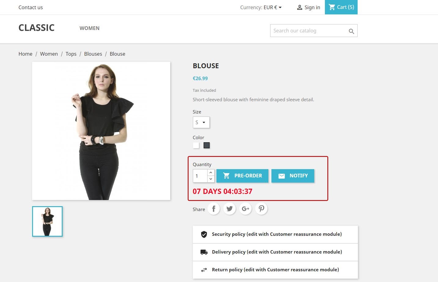 Pre-order and Waiting List Module for PrestaShop 1.7 Product page after pre-order module installation