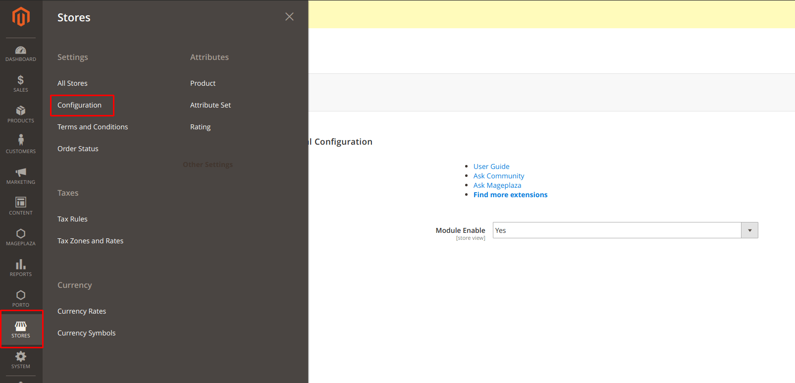 Stores ➜ Configuration on the admin panel in Magento 2