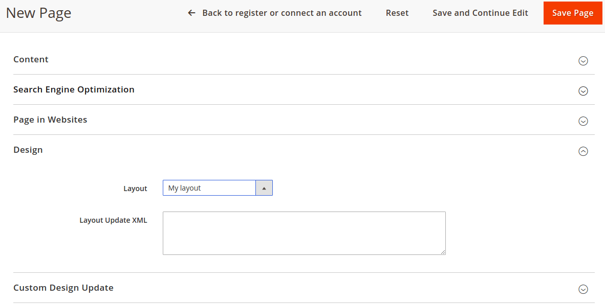 Admin panel with a new template in Magento 2