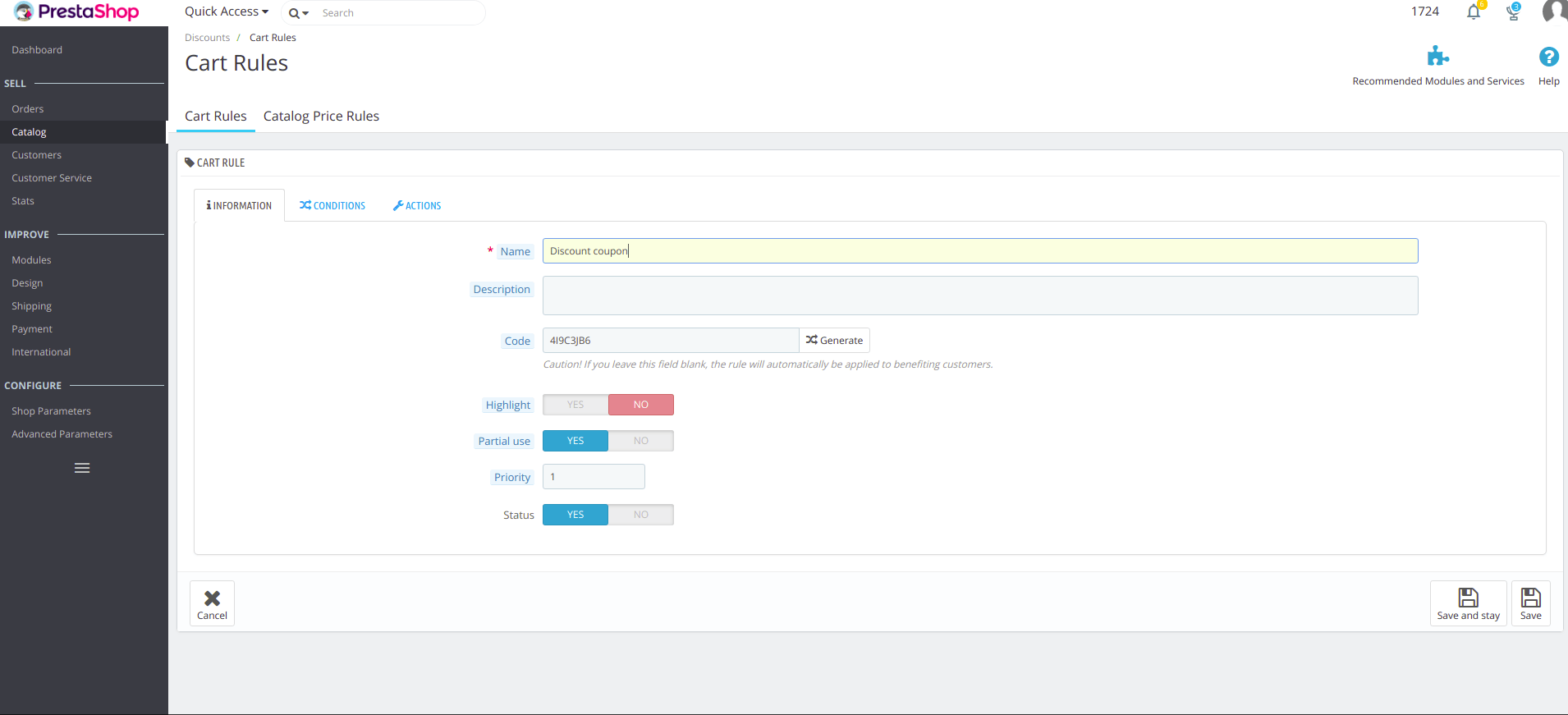 How to add voucher and discount code to Prestashop 1.7
