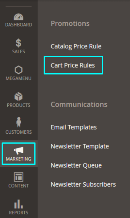 Magento 2 cart rules creation