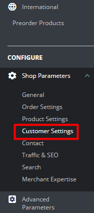 Configure shop parameters customer settings prestashop 1.7.5