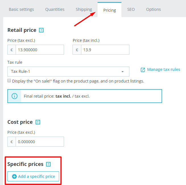 Specific prices prestashop