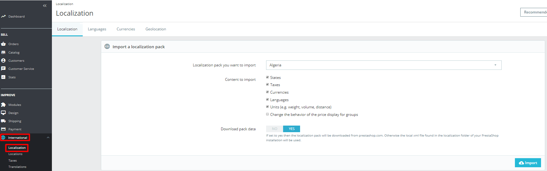 international localization prestashop