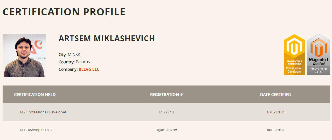 miklashevich magento 2 certificate