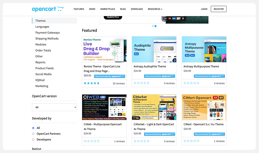 PrestaShop vs OpenCart Comparison | 2026 Update straightforward setup process of OpenCart themes
