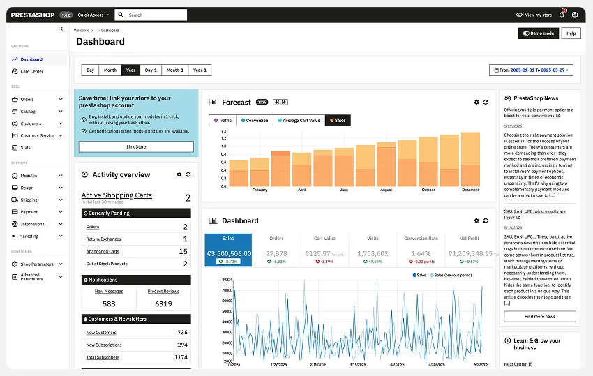PrestaShop vs OpenCart Comparison | 2026 Update PrestaShop's user-friendly dashboard with advanced analytics