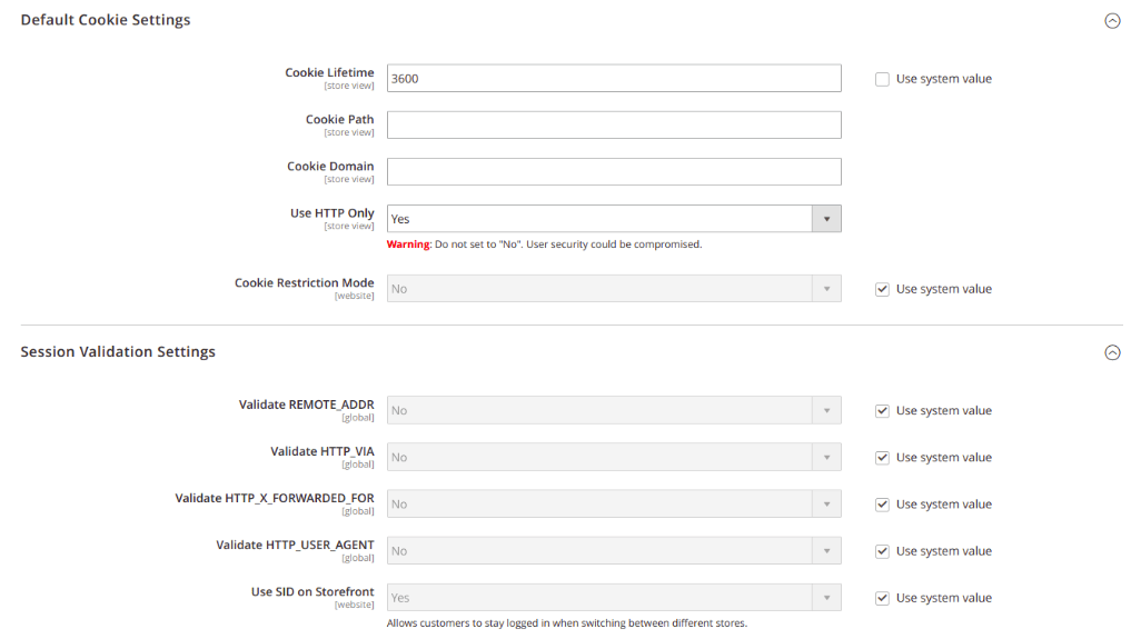 Magento 2 Session Debugging Step by Step default cookies settings