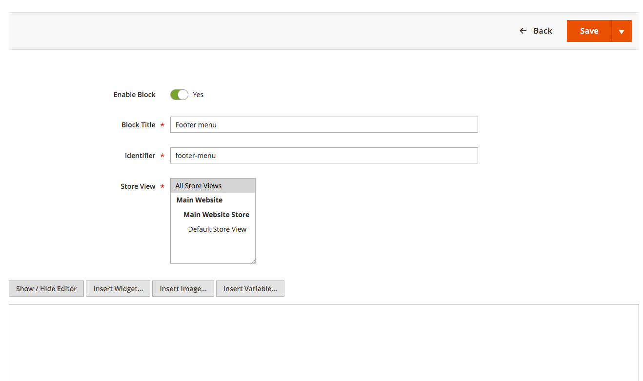 enable block magento menu
