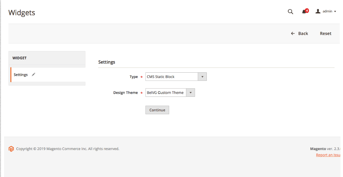 widgets magento menu