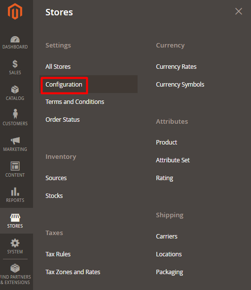 stores settings configuration