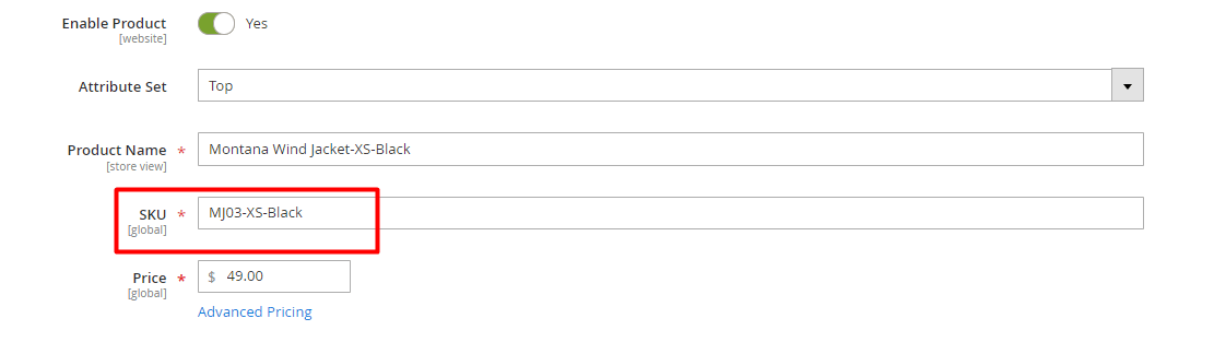 sku in admin