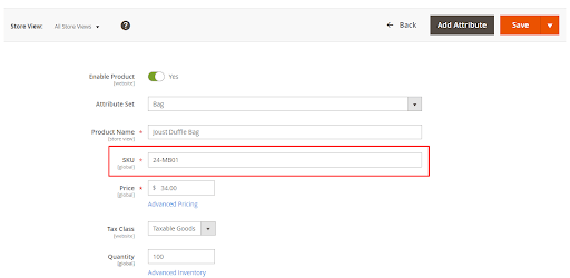 sku magento