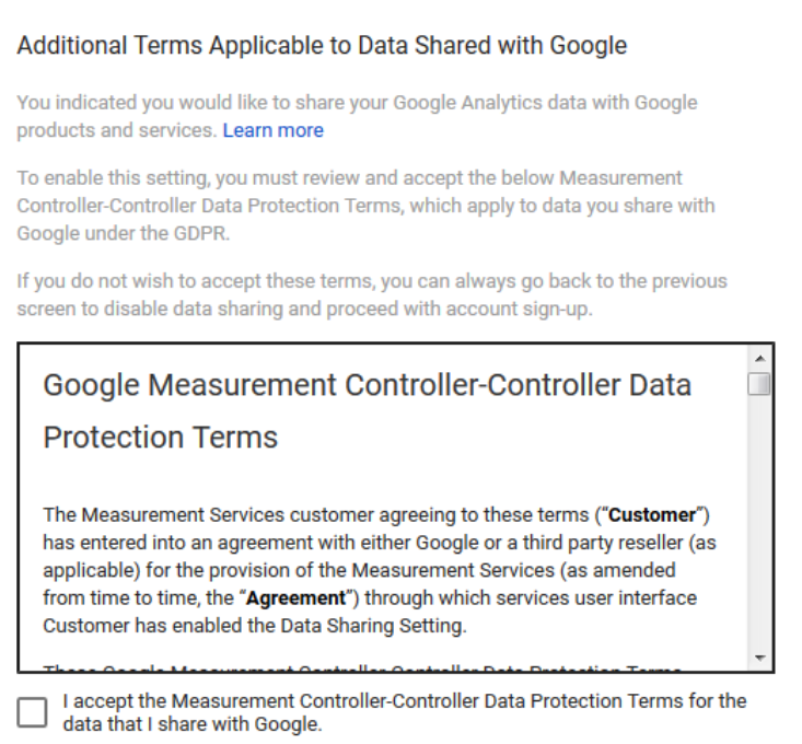 Additional Terms Applicable to Data Shared with Google