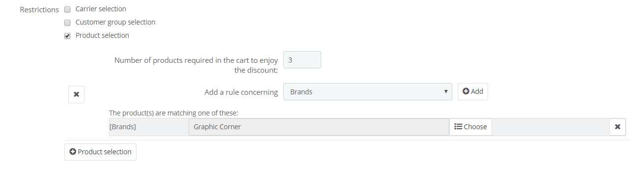 restrictions product selection