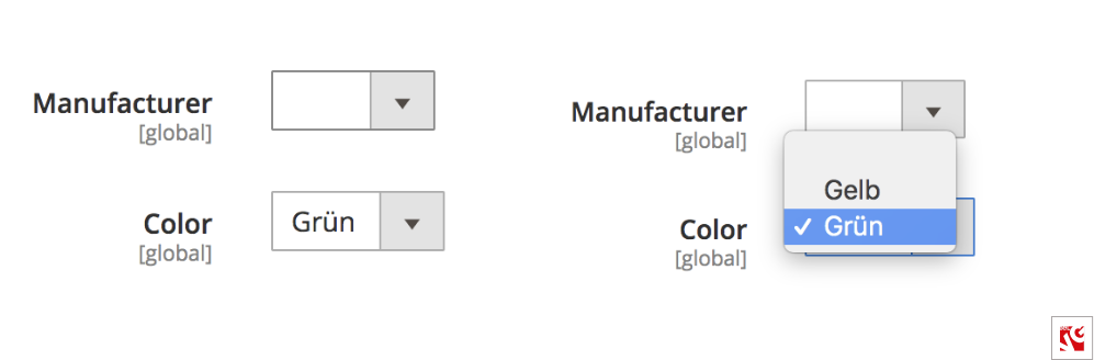 Attribute ‘Color’ in product edit page for DE storeview