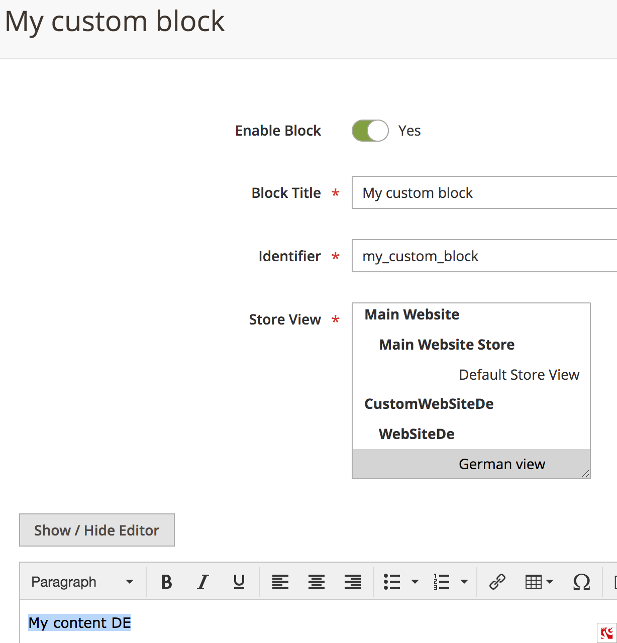 my custom block german