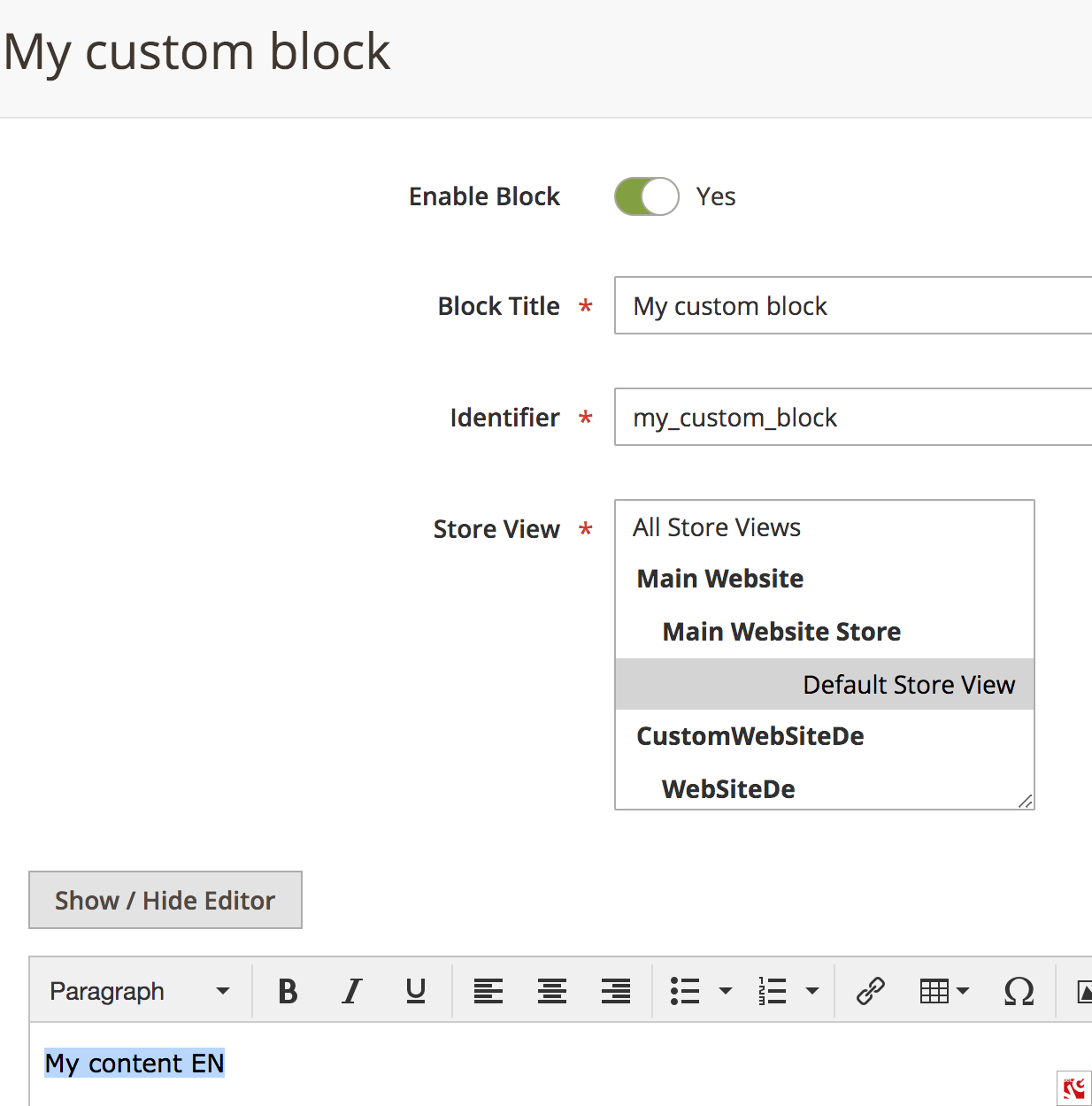 my custom block magento multi language