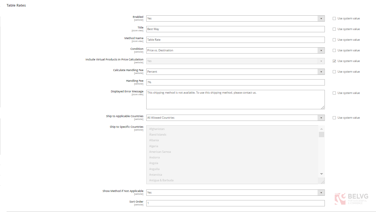 magento table rates