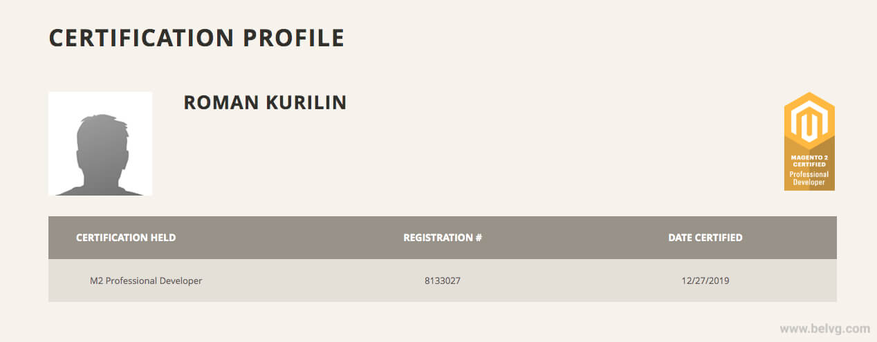 BelVG Roman Kurilin Magento Certification