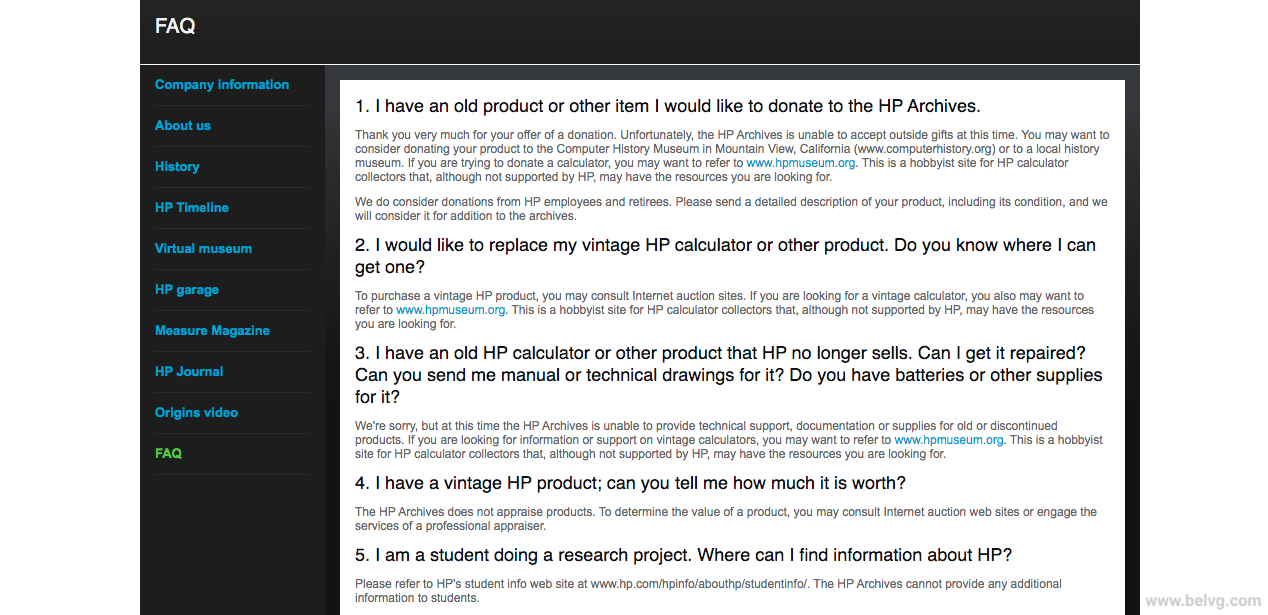 HP FAQ page