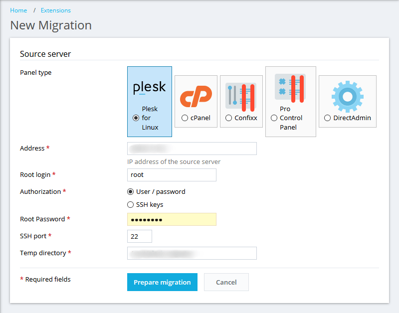 prestashop server migration plesk