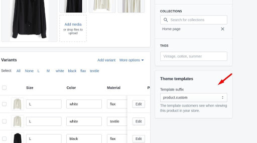 change custom template for shopify product