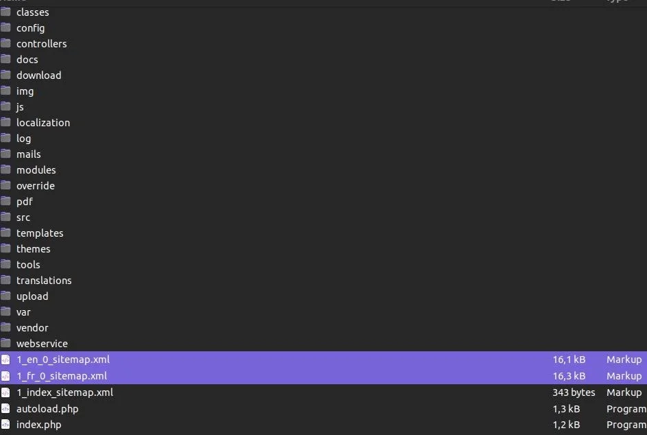 How To Generate A Sitemap In PrestaShop 8 & Add it to Google Search Console step 4 files